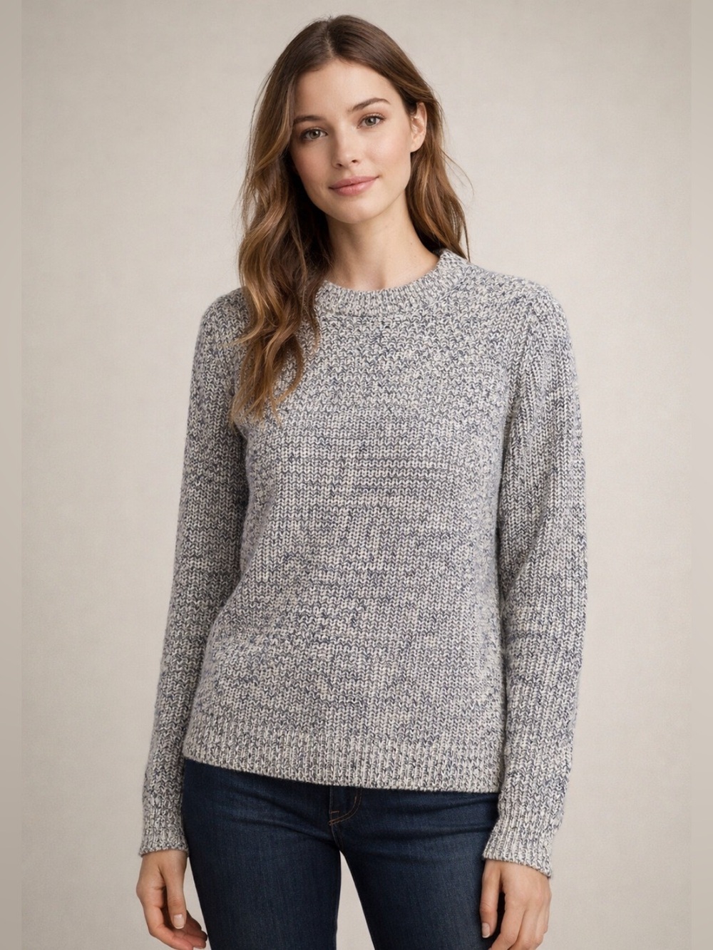 H&M Black White Marled Knit Sweater Small Cozy Cotton Blend Minimalist Chic